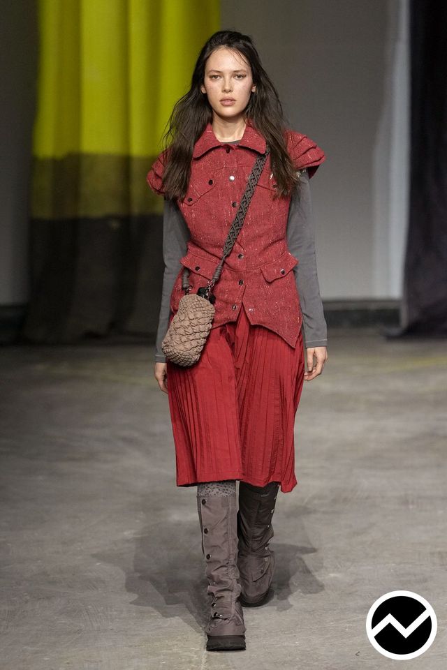Charlie Constantinou, FW26 womenswear, Burgundy, look 21