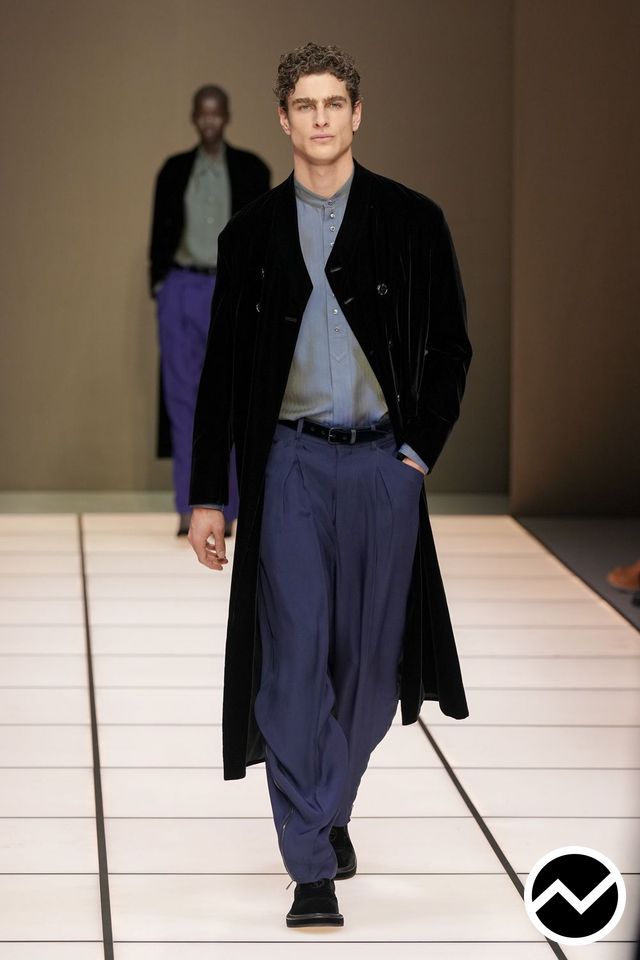 Giorgio Armani, FW26 menswear, Nordic Blue, look 100