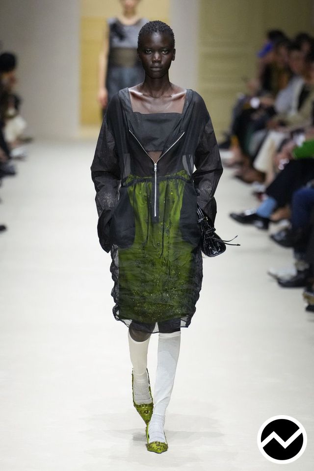 Prada, FW26 womenswear, Blouson Sleeve Dress, look 50