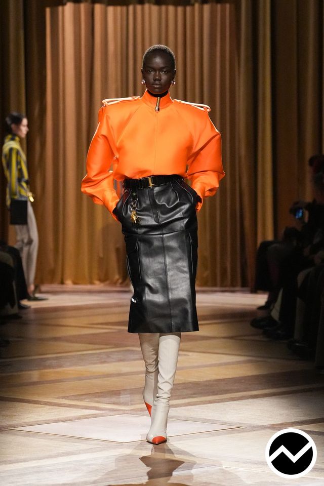 Mugler, FW26 womenswear, Gathered Skirts, look 45