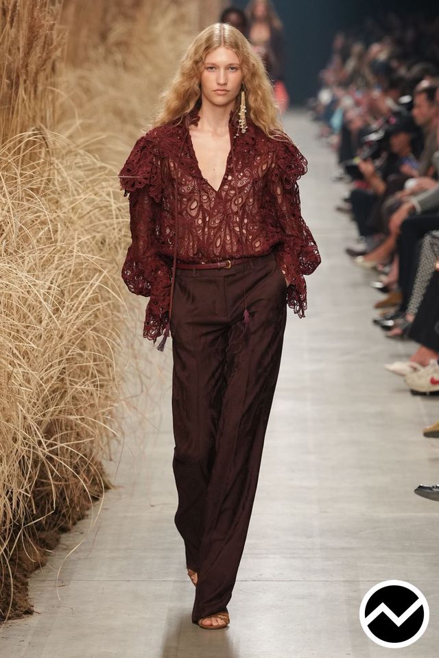 Etro, SS27 womenswear, Burgundy, look 45