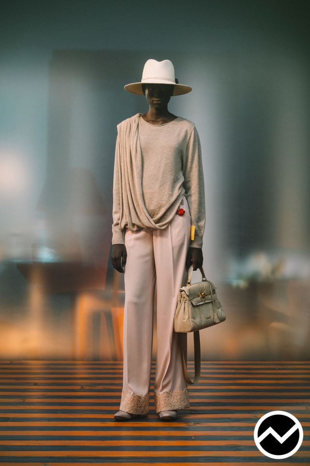 Undercover, SS27 womenswear, Asymmetric Hem Sweater, look 29